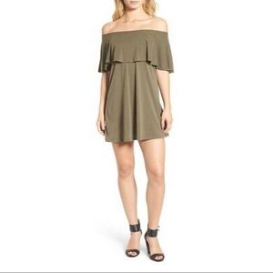 Olive green off the shoulder dress